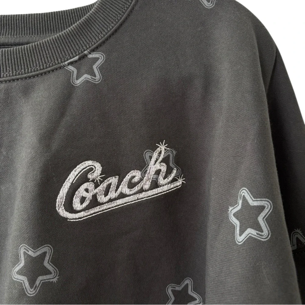 Coach‎ Women’s Star Cropped Crewneck Sweatshirt Embroidered Silver Size Large